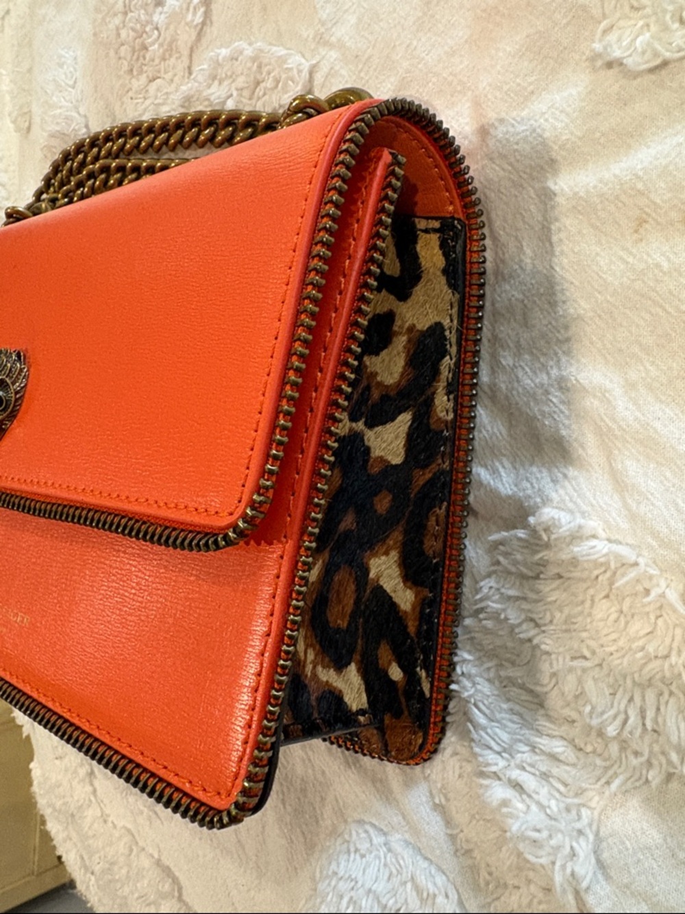 Kurt Geiger Orange Leather Crossbody with Antique Gold Chain - Picture 3 of 5
